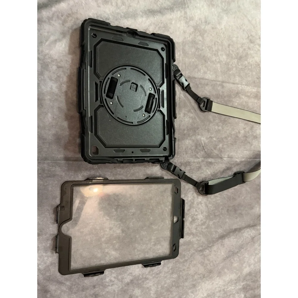 SEYMAC Rugged Tablet Case Cover w/ Hand Strap & Shoulder Strap, Black for IPad